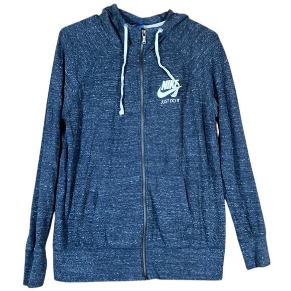 Nike Womens Jacket Navy Blue White Speckled Full Zip Hooded Lightweight Large - Picture 1 of 12